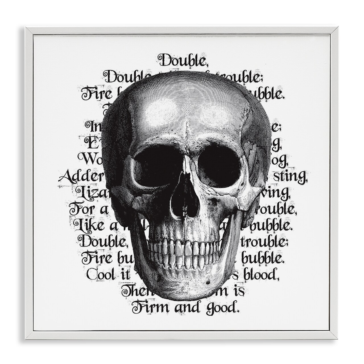 Spooky Skull Layered Vintage Script Hex Text Framed Giclee Art